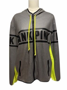 Victoria’s Secret PINK Neon Green Gray Track Jacket M/L Y2K Athleisure